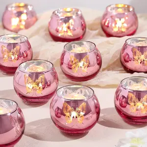 12 Pcs Pink Butterfly Votive Candle Holders Bulk Tea Light Holders for Wedding Birthday Anniversary Party Table Centerpieces Holiday Decorations