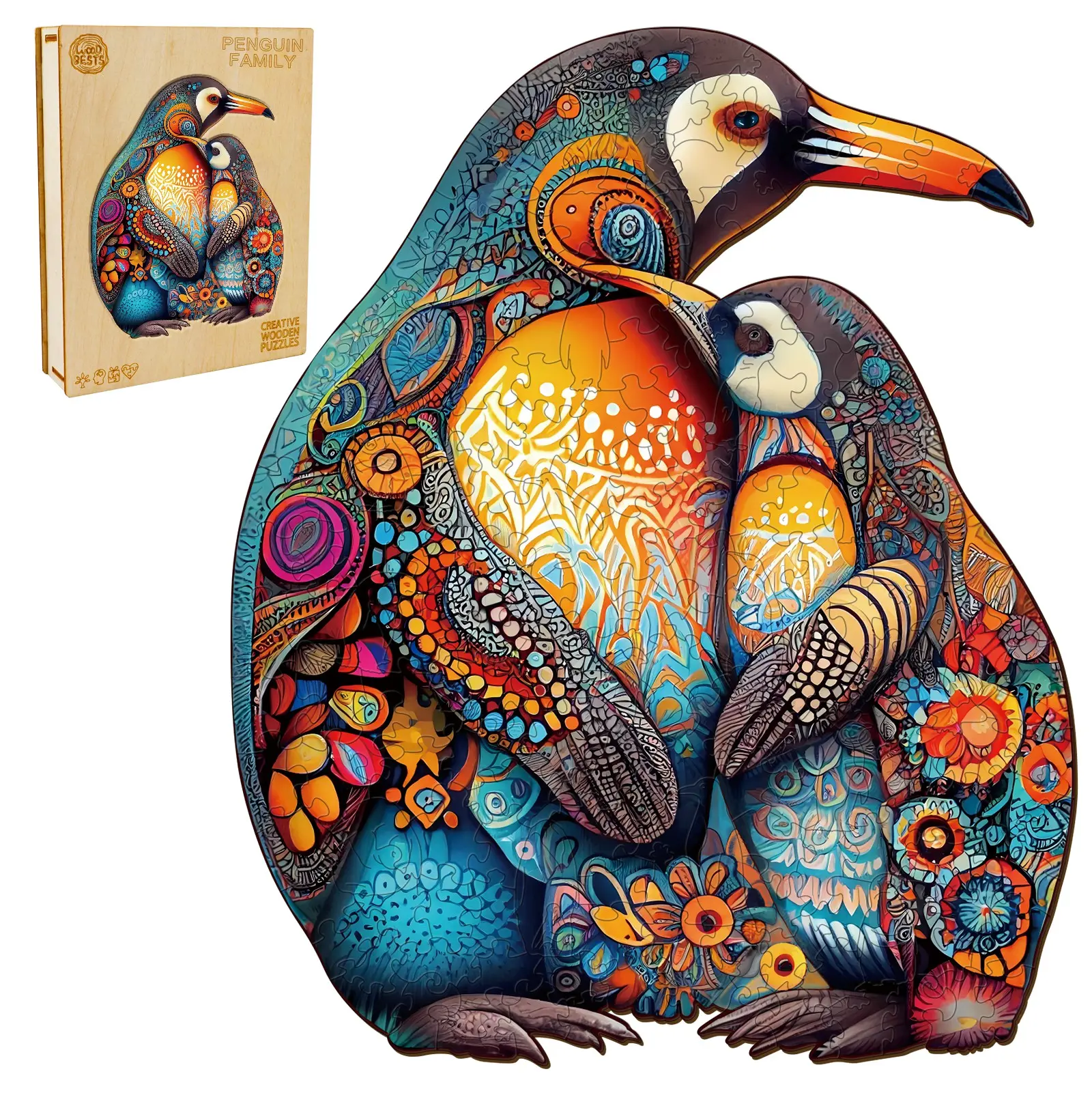 Penguin Family Wooden Jigsaw Puzzle for Adults and Kids Unique Shape Animal Wood Puzzles Challenging Puzzle, Family Game Creative Gifts，Laser-Cut Durable HDF Wood Puzzle Duck