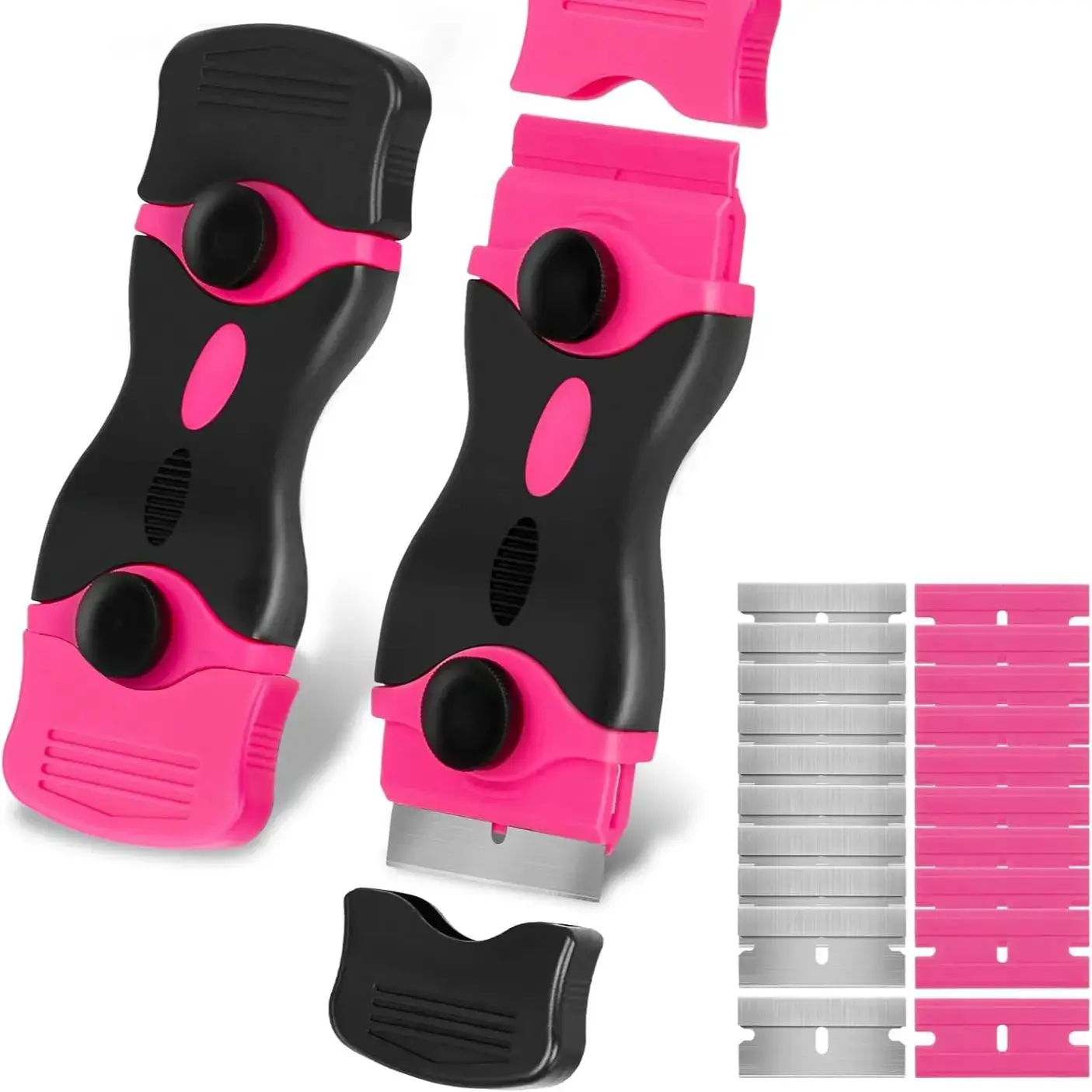 【FathersDayGift】Pink Razor Blade Scraper Tool, Cleaning Razor Scraper for Glass, Glass Top Stove Scraper for Oven Door, Razor Scraper Gift for Women, 1 Scraper Tool Set with 20Pcs Razor Blades for Removing Window Labels