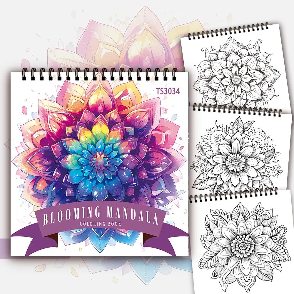 Flower Pattern Art Coloring Book, 30 Sheets Spiral Design Mandala Coloring Book, Kill Time Graffiti Painting Drawing Art Book, Girlfriend Gifts, Art S