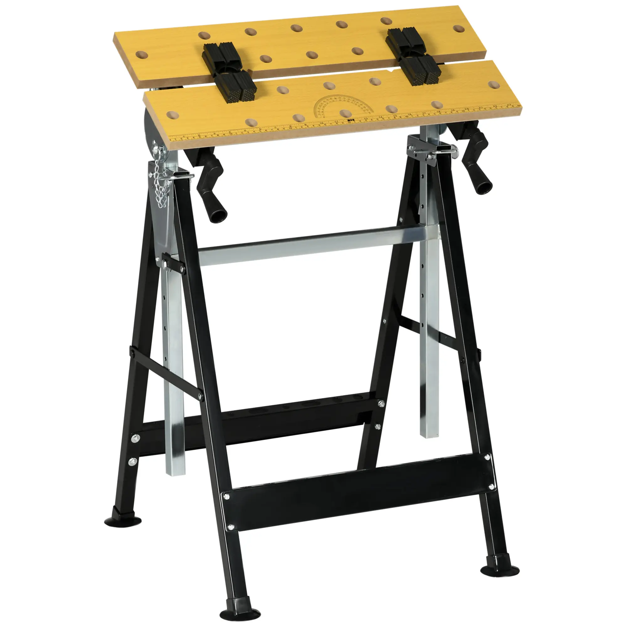 Height & Angle Adjustable Work Bench Tool Stand - Carpenter Saw Table with 4 Clamps, Steel Frame, 220lbs Capacity, Height Adjustable Desk, MDF Board, PVC Feet, Swivel Pegs