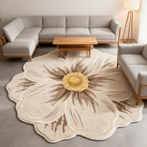 1pc Flower Shaped Carpet, Fashion Creative Irregular Living Room Rug, Soft Plush Bedroom Mat, Home Decor Floor Covering, Floral Shaped Rug