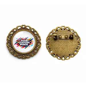 Custom Image Antique Bronze Brooch Pin – 25mm Glass Cabochon | Design Studio
