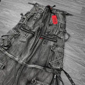 Hip-hop multi-pocket washing old baggy oversized jeans for  Harajuku aesthetic gothic punk rock popular wide-leg cargo pant