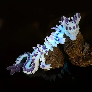 3D Printed Cherry Blossom Dragon - 11.4 inch realistic articulated dragon toy, PLA fluorescent eco-friendly material, Easter, Christmas decoration, gift for fantasy lovers (white purple fluorescent)