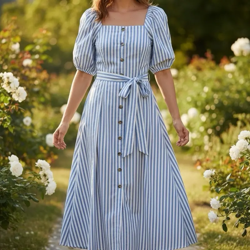 J. Crew Cotton Dress in Blue Stripe