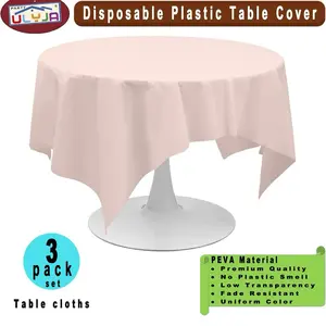PARTY ULYJA Blush Pink Tablecloths Plastic 3 Pack Premium 84 Inches Disposable Table Covers