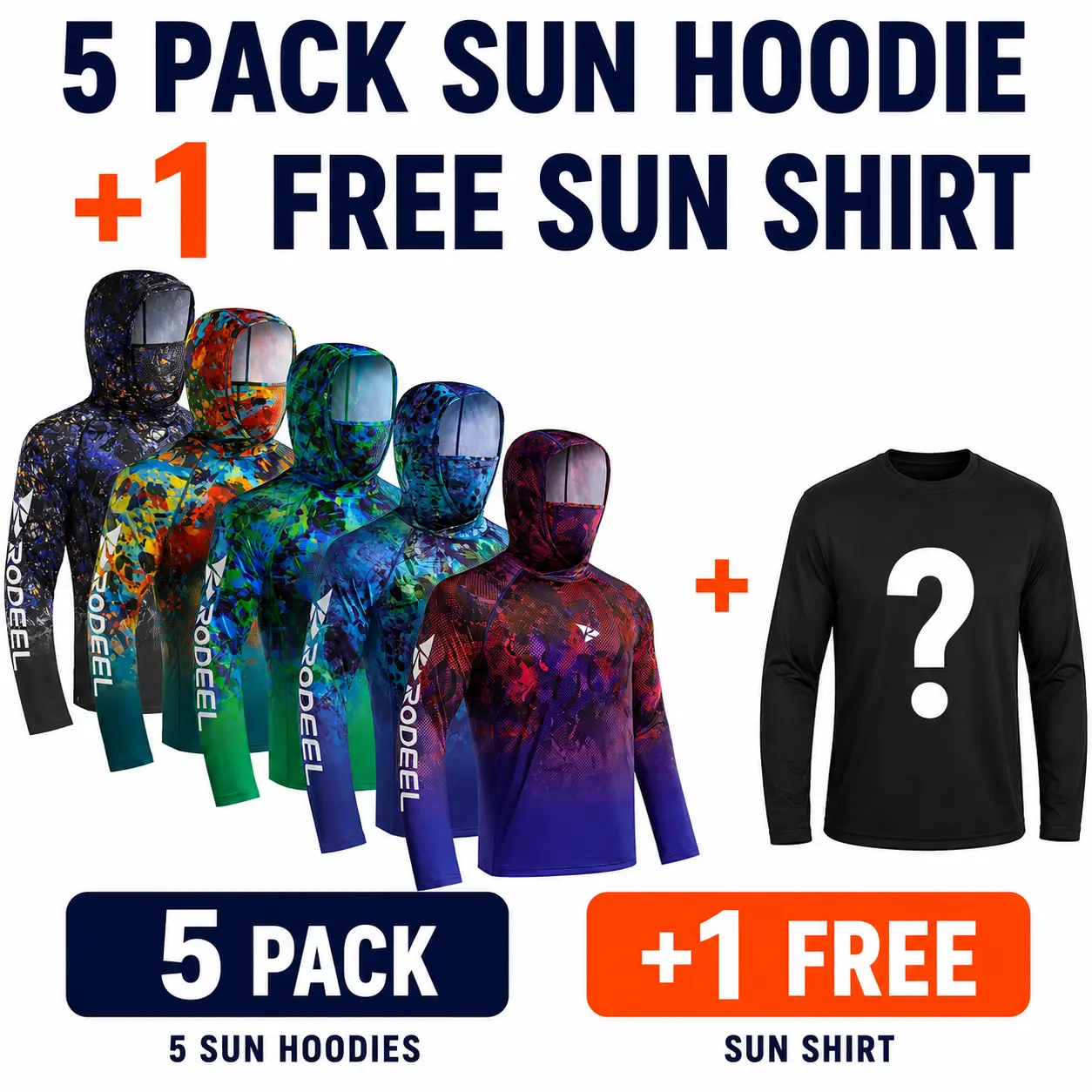 【RODEEL】915 Sun Hoodie Shirts w/ Mask Neck Gaiter Men UPF 50+ UV Protection Long Sleeve Lightweight Quick Dry Moisture Wicking Breathable Athletic Activewear for Outdoor Sport Fishing Boating Hiking Roofing Framing Construction SummerWins