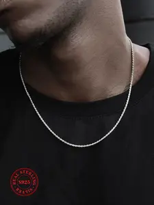 S925 Sterling Silver Minimalist Chain Necklace for Women & Men, Fashion Jewelry for Party, Daily Decor, Trendy All-match & Exquisite Jewelry for Birthday Gift