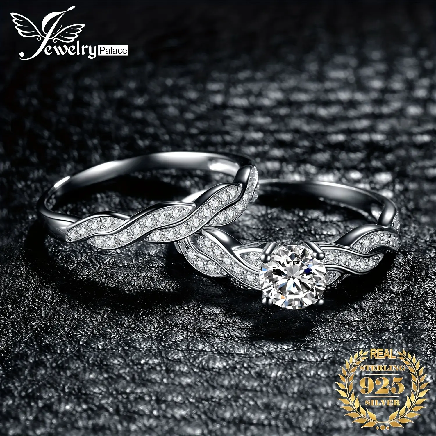 Women's 2-Piece 925 Sterling Silver Stackable Wedding Ring Set - Bride Set Ring with Classic Elegant Infinity Knot, Round Cut Synthetic Gem, Stackable Exquisite Costume Jewelry for Daily Wear