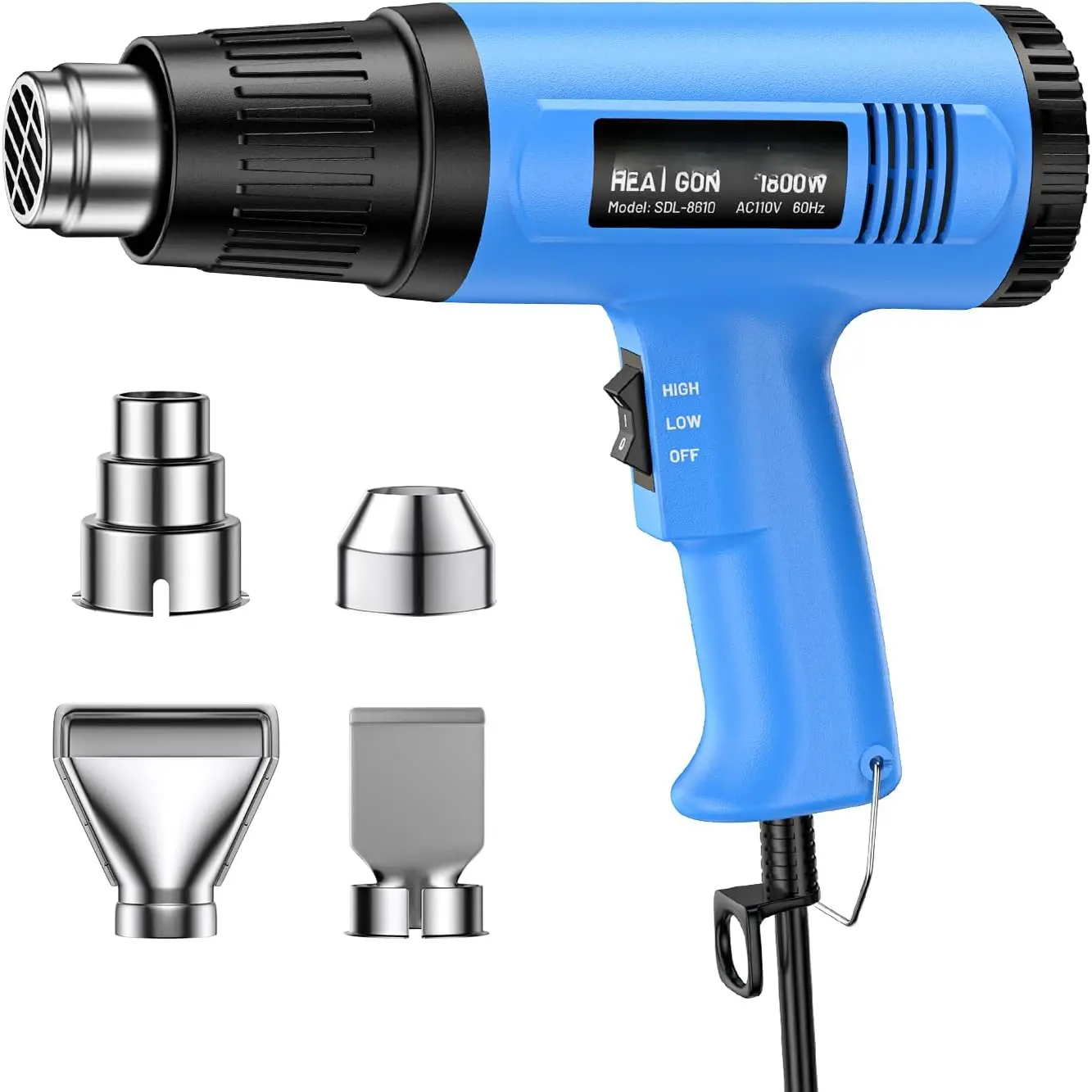 1800W Heavy Duty Hot Air Tool Kit with ABS, Portable Design, Dual-Temperature (572°F & 1112°F), Overheat Safe Protection, 4 Nozzles, 5.2ft Cable for Versatile Uses, Epoxy Work, Mobile Phone Repair