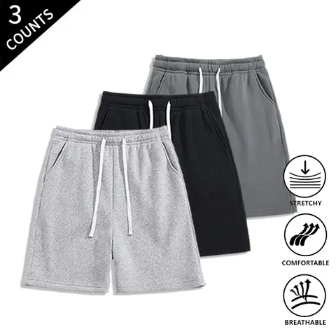 Men’s 3-Pack Summer Active Pocketed Sweat Shorts - Elastic, Secure Drawstring, Deep Pockets, Stretchy, Breathable, Ideal for Gym, Casual Outings