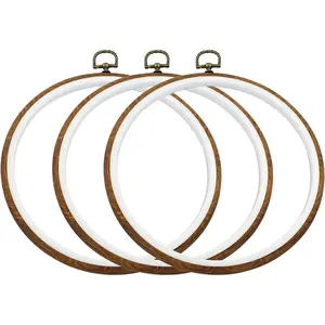 8 Inch Embroidery Hoop Frame Set, Round Circle Imitated Wood Display Frame, Cross Stitch Hoops for Art Craft Sewing and Hanging (3 Pcs)
