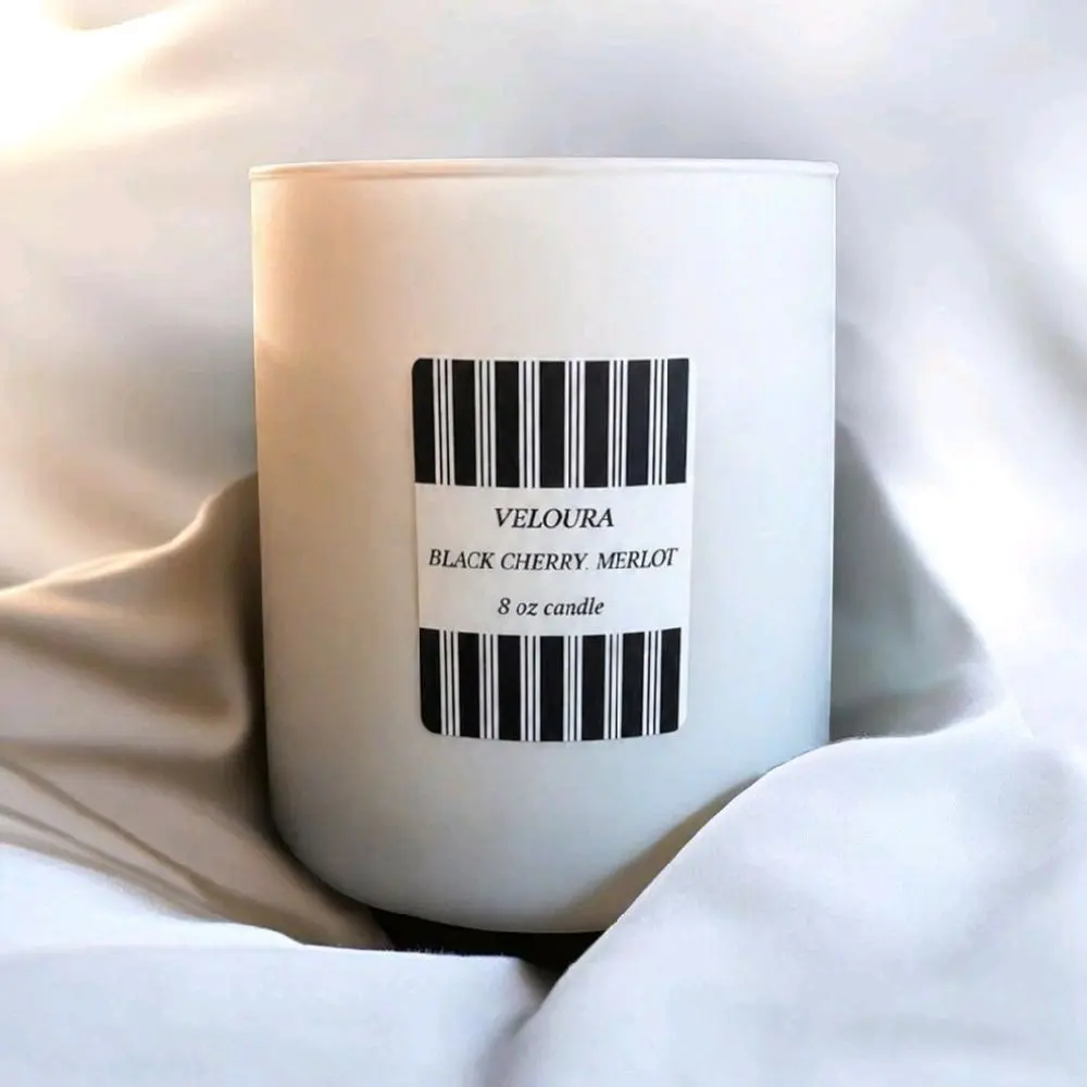 VELOURA Black Cherry Merlot Wood Wick Candle | 8 oz Handpoured Soy Candle