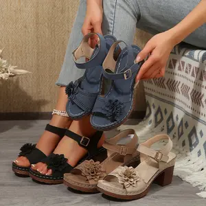 Ladies' Wedge Sandals with Floral Design, Peep Toe, Platform, And Ankle Strap., Women Shoes