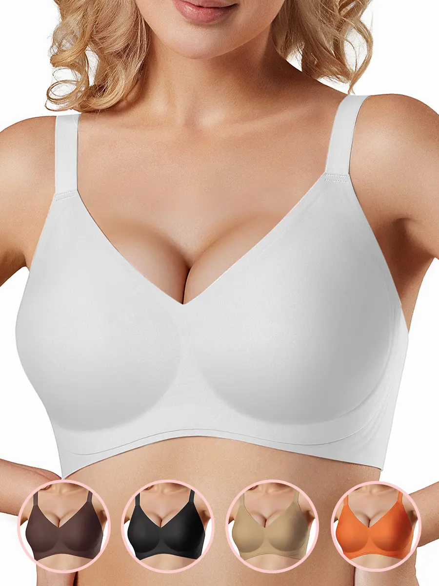 Tarbo Women's Seamless Jelly Wireless Push Up Bra - W-Shaped Support U-Back V Neck Bralette