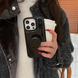 Solid Color Phone Case with Phone Holder, 1 Count Minimalist Phone Protective Cover, Mobile Phone Accessories Compatible with iPhone Series