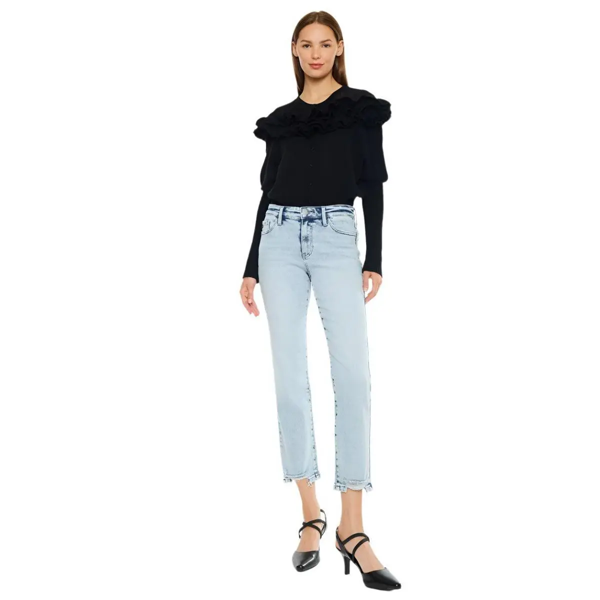 Kancan - Mid-Rise Cropped Straight Leg Jeans (27" Inseam) - KC20063M, Denim, Spandex, Everyday, Basic, Style, Pants
