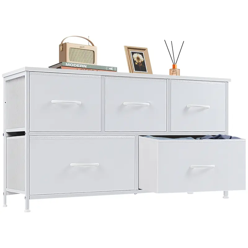 Sweetcrispy 5-Drawer Fabric Storage Tower - Solid, Stable, Multifunctional Cupboard Cabinet Dresser with Fabric Bins, Vertical Tall Cabinet for Bedroom Organization, Small Space Solution, Dresser For Bedroom, Storage Organization
