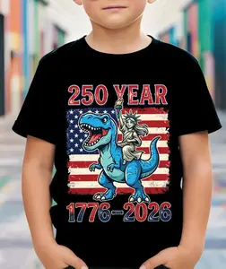 250 Years America Dinosaur Shirt – 1776–2026 Patriotic  T-Shirt – All American Boy Dino Tee – 4th of July  Shirt