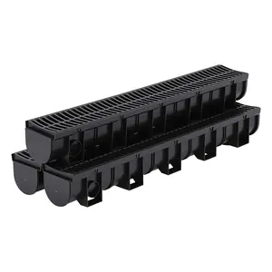 Garvee Outdoor Deep Profile HDPE Trench Drainage System with 39.4 Inch Long x 5.9 Inch Wide x 5.1 Inch High Plastic Grate Channel Drain