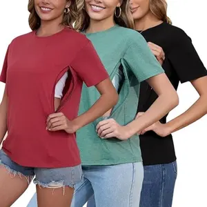 Ecavus | Women's 3-Pack Nursing Shirts for Breastfeeding with Hidden Zippers Loose Fit Maternity Tops Cute Summer Outfits Maternity Clothes