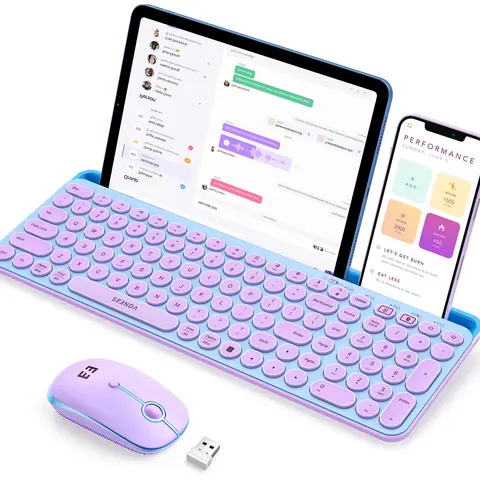 Seenda CTU-301 Full Size Hybrid Bluetooth+USB 2.4G Keyboard Mouse Set with Tablet Holder, Quiet Smooth Typing, 10M Keystroke Durability, Multi-Device for MacBook Windows iOS/Android PC - Office Accessories, Desk Accessories
