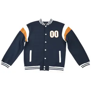 Men's Fleece Varsity Jacket with Felt & Contrast Inserts in Midnight