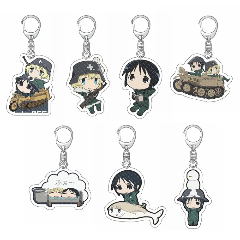Fashion Anime Girls Last Tour Keychain Kawaii Chito and Yuri Cartoon Figures Acrylic Pendant Key Chain Backpack Bag Ornament