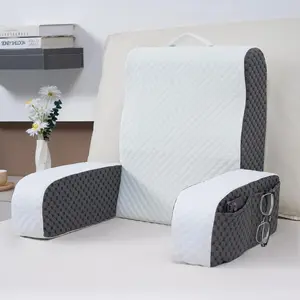 Bed Reading Pillow Back with Arms, Removable Pillowcase for Book Working Gaming Resting Watching TV, White Gray/20in