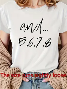 Women's Dance T-Shirt with Numbered 5 6 7 8 Print - Stretchy Crew Neck Top Suitable for Dance Rehearsals, Performance Outfits, Casual Wear, Machine Washable Dance Costume for Ballet, Tap, Hip-Hop Classes