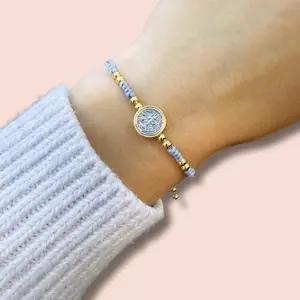 San Benito Adjustable Bracelet, 18K Gold Plated Brass Medal, 18K Gold Plated Beads.