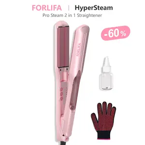 FORLIFA-HyperSteam: Pro Steam 2 in 1 Straightener with 1.5-inch Cool Mist Infrared Technology, 3-in-1 Functionality, 5 Temperature Settings, 30-Minute Auto Shut-Off for Healthy Frizz-Free Hair,  Curling Iron Heat  Styler