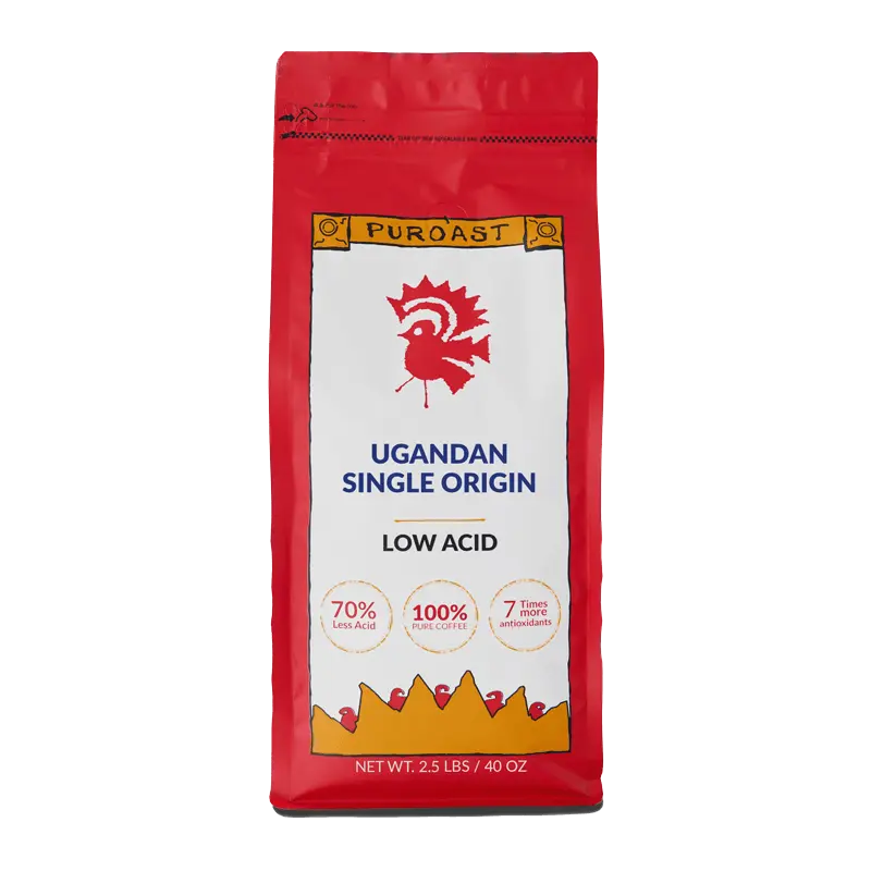 Puroast Ugandan Single Origin - Low Acid, Premium Beans, 2.5 lbs/40 oz