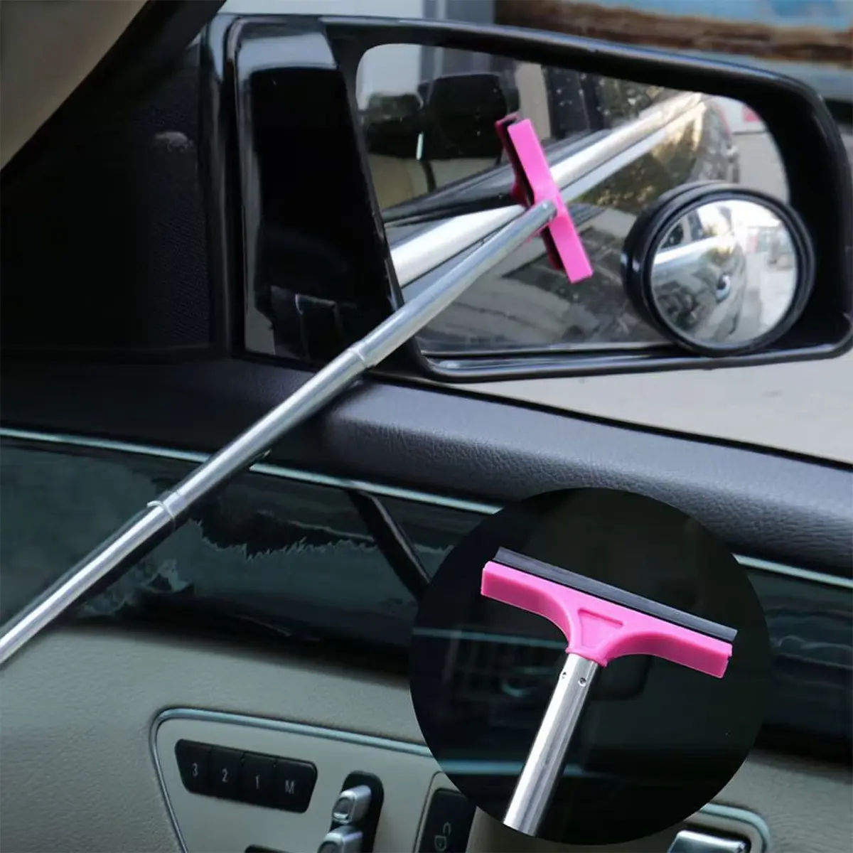 1pc Car Rearview Mirror Extensible Wiper Stainless Steel Window Glass Cleaner Auto Accessories, Durable Automotive Cleaning Tool, Car Windshield Cleaner, Car Cleaning Supplies