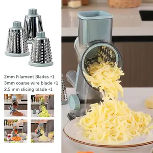 Rotary Cheese Grater 3 Blade Cheese Shredder - Manual Hand Crank Cheese Grater With Reinforced Suction & 3 Interchangeable Drums - Easy to Use, Vegetable Chopper Round Slicer fast cutting machine cheese grater
