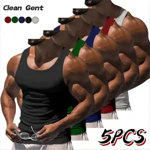 Clean Gent 1/2/3/4/5 Pack Men's Compression Vest, Shapewear Men's Solid Color Sleeveless Vest, Men's Fitness Training Basketball Vest Plastic Clothing, Men's Sports Vest