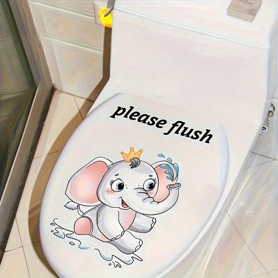 2 pcs Cute Elephant Cartoon Toilet Seat Sticker - Fun Bathroom Decoration Sticker