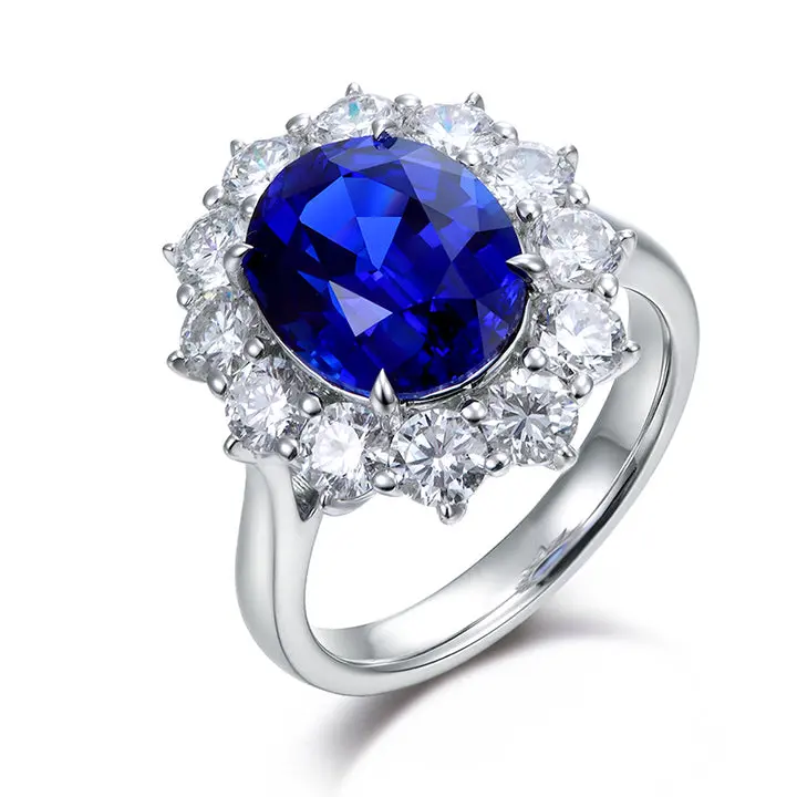 5.26 Carat Lab Grown Royal Blue Sapphire Radiance Ring