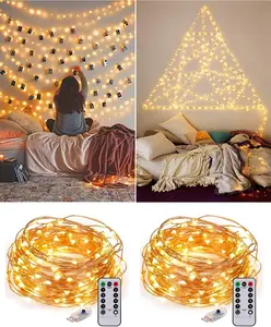 2 Pack USB Fairy Lights  [Each 66 ft 200 LED] Twinkle String Lights with Remote and Timer 8 Modes Copper Wire Mini Starry Lights for DIY Christmas Wedding Party Bedroom Decorations, Warm White