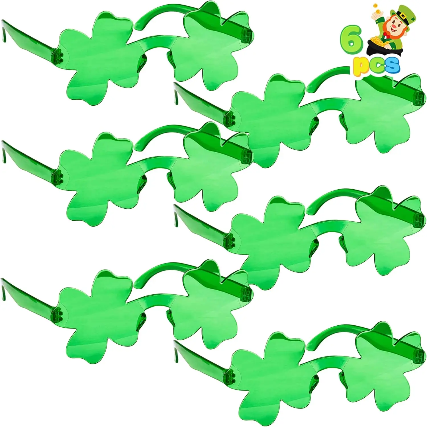 6 Pairs St. Patricks Day Shamrock Sunglasses, Shamrock Glasses Clover Eyewear, St Patrick Accessory Party Favor Supply
