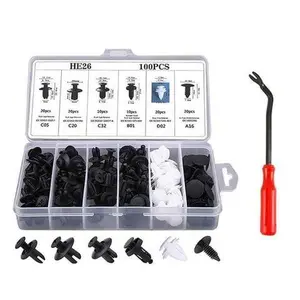 100PCS Car Retainer & Fastener Clip Set, Push Trim Bumper Clips, Plastic Rivets, Door Panel Pins, Rivet Remover Tool, Automotive Interior Trim Repair Kit, Claspe Adaptable