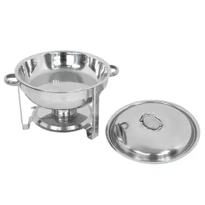 AnswerE 2-Pack 5Qt Stainless Steel Round Chafing Dish Buffet Catering Warmer Set, Kitchenware with Heat-Resistant Bakeware, Insulated Thermal Casserole Dish, Multipurpose Bakeware Kit, Handles, Food Pan, Water Pan, Lid, Solid Stand, Fuel Holder