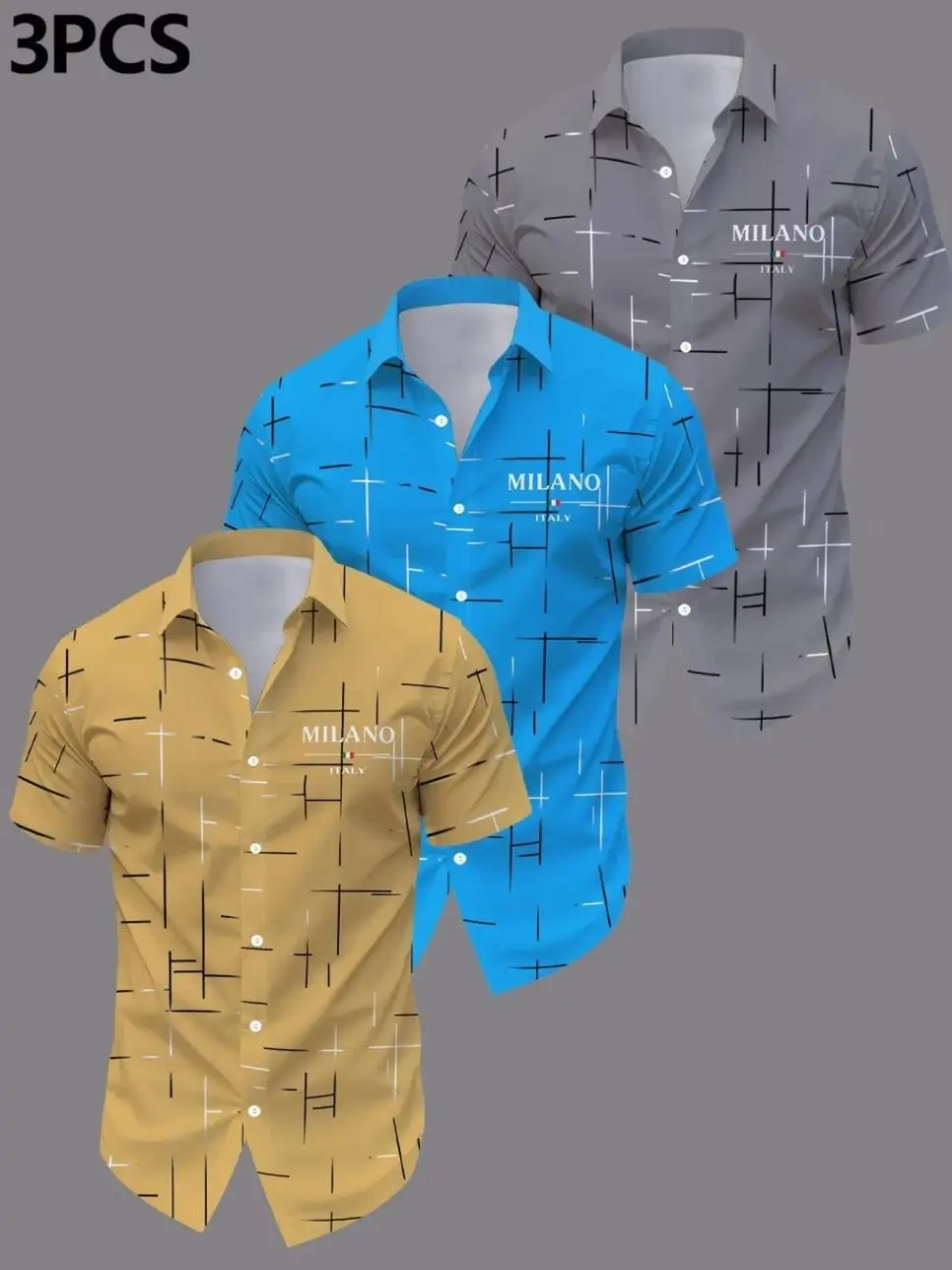 3-Piece Men’s Hawaiian Style Shirt Set, Slim Fit All-Over Print, Comfortable Casual Summer Beach Vacation Outfit