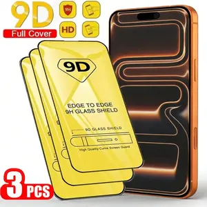 3pcs 9D Ultra HD Screen Protector for iPhone 17 Air/17 Pro Max/17 Pro/17/16/15/14/13/12/11/Pro/Pro Max/Plus/Mini/16e/X/XR/XS/XS MAX.Full Coverage,HD Clear, Scratch Resistance,Anti-Fingerprint,Bubble-Free,Easy Installation