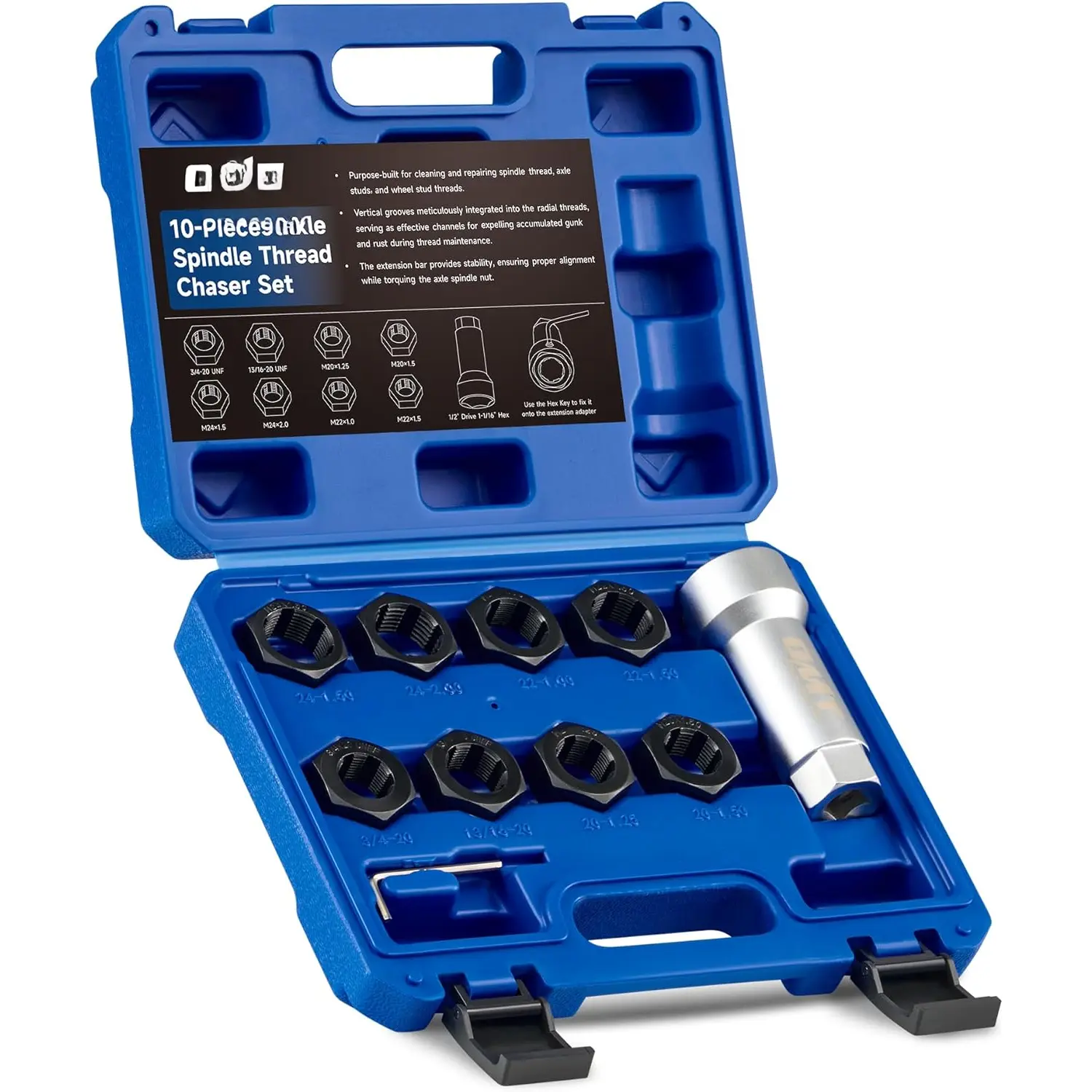10 count Axle Spindle Threading Set, Axle Thread Repair Kit with 8 Dies ...