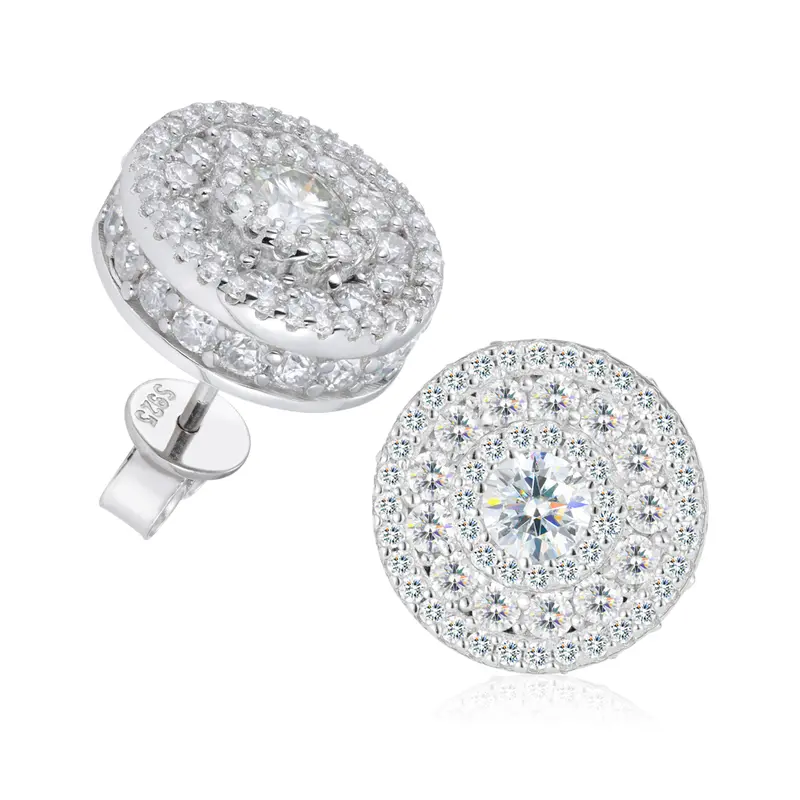 2 Pairs 925 Sterling Silver Cubic Zirconia Round Stud Earrings For Women & Men