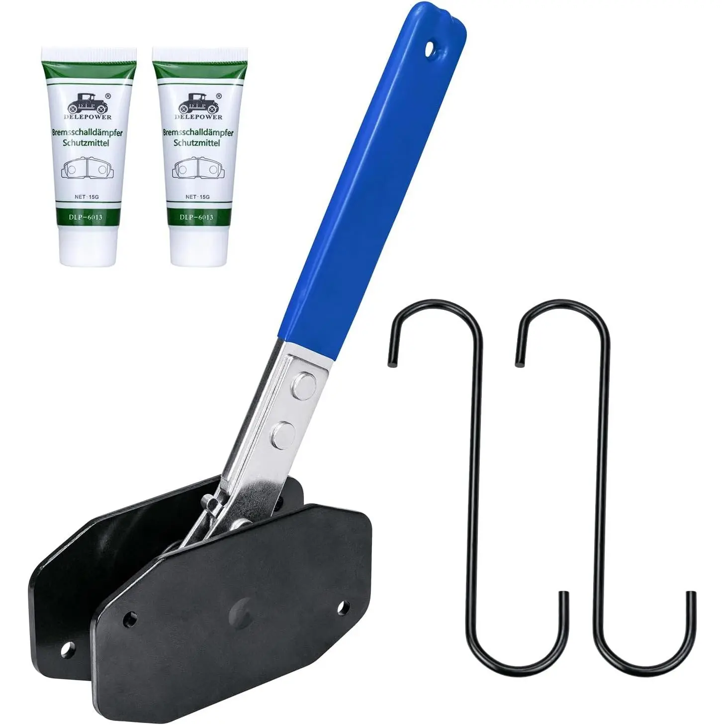 Brake Caliper Compression Tool with 2 Brake Caliper Hooks, 2 Brake Disc Lubricant, 5 in 1 Professional Caliper Piston Compressor Tool Brake Pad Spreader for Single/Twin/Quad Piston Calipers, Blue