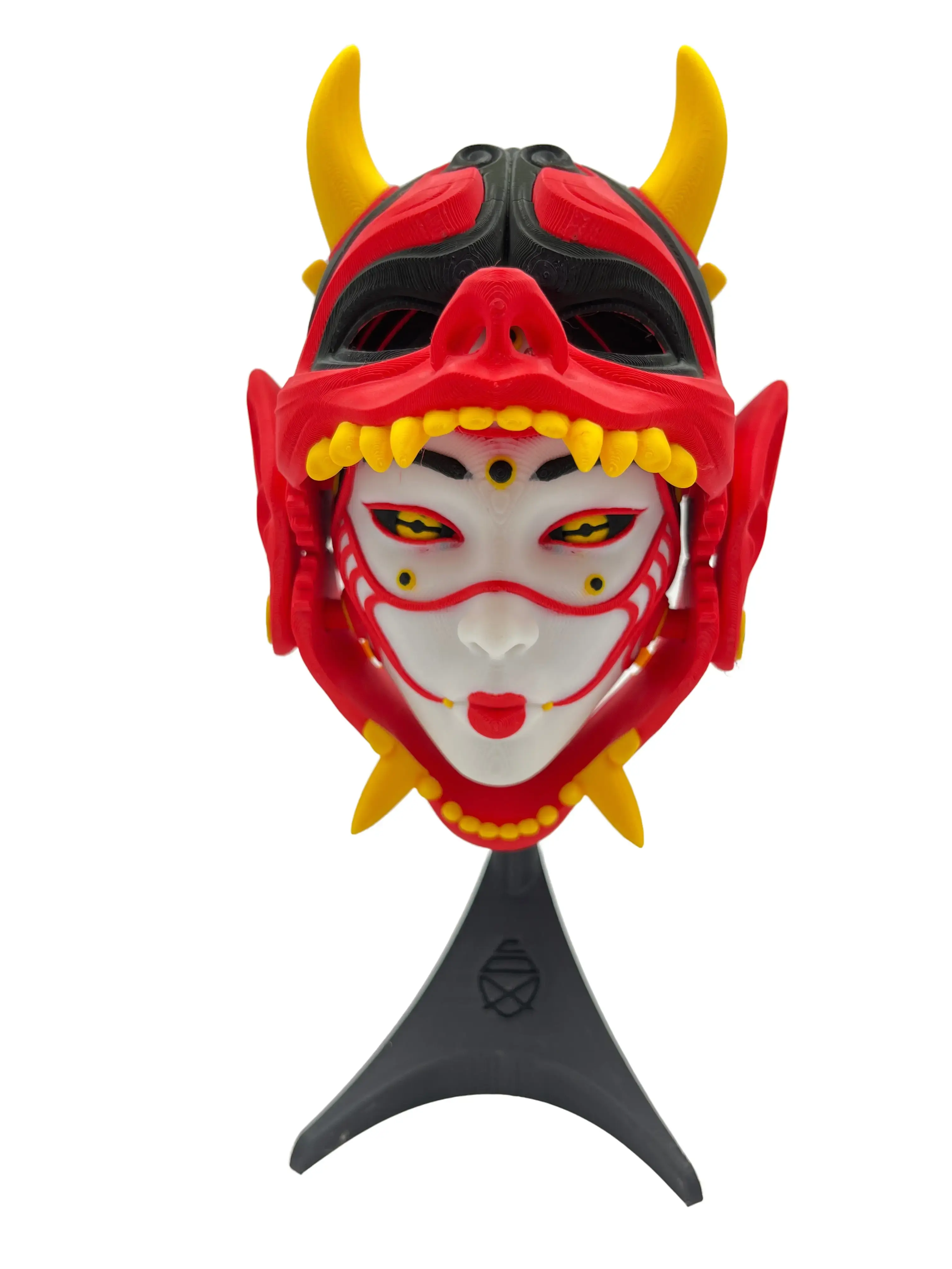 Oni_no_Geisha Oni Closed Plastic Print Modular Mask Display - Lightweight 7x5x4" Pipecox Accessory, Wall-Top or Tabletop Mountable Home & Festive Party Supply