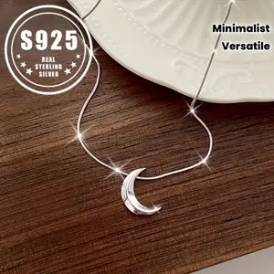 925 Sterling Silver Moon Necklace Hypoallergenic Minimalist Elegant Temperament Versatile Daily Wear Jewelry Gifts For Women